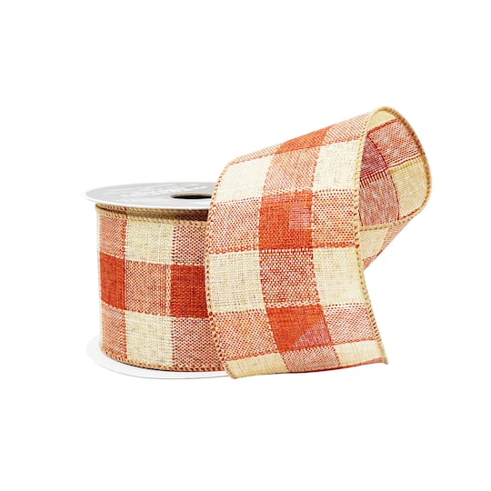 2.5" x 6.6yd. Orange Plaid Check Wired Ribbon by Celebrate It®